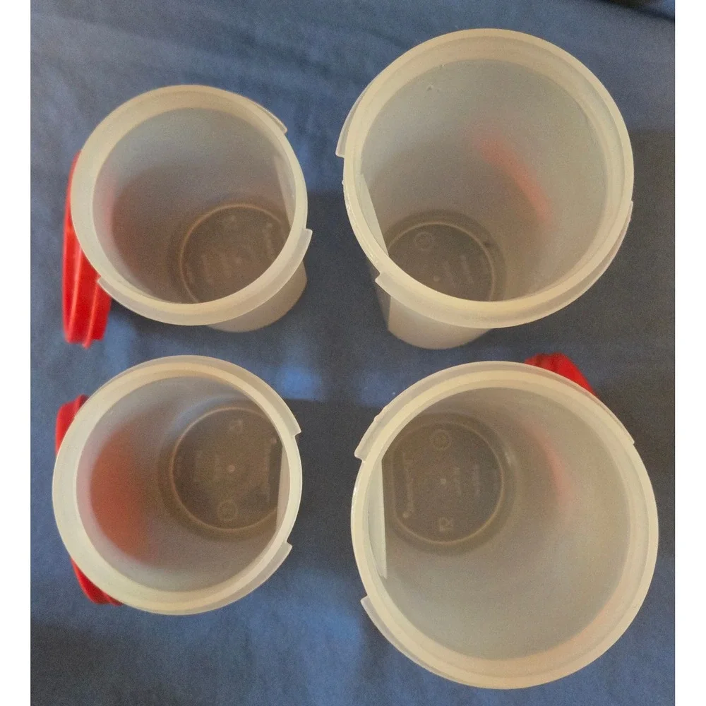 Tupperware Modular Mates Oval Set/4 Red Lids 15oz 22oz Pantry Storage 1606 1641